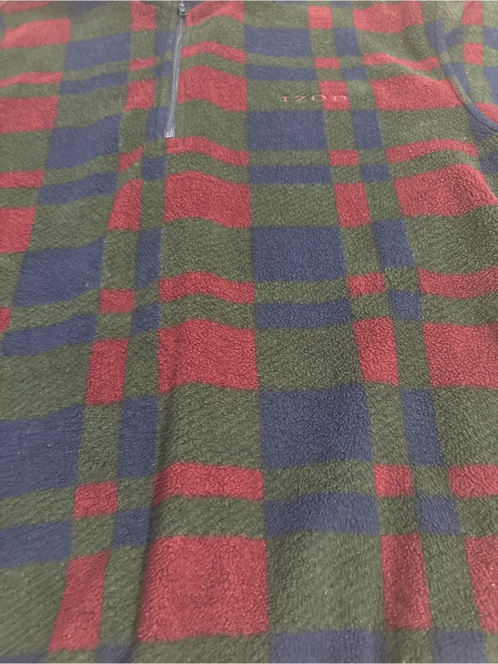 Vintage IZOD Men’s Plaid Fleece 1/4 Zip Mock Neck Pullover Sweatshirt Blue Red M